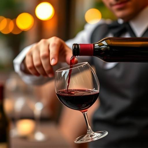 Un camarero sirviendo vino tinto a los clientes en una mesa al aire libre