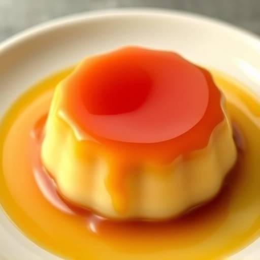 Un flan de huevo casero servido en un plato peque&ntilde;o, con una capa de caramelo brillante y una textura suave y cremosa.