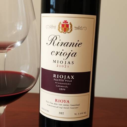 Una botella de Vino Tinto Rioja Crianza con una etiqueta elegante, acompa&ntilde;ada de una copa de vino tinto.